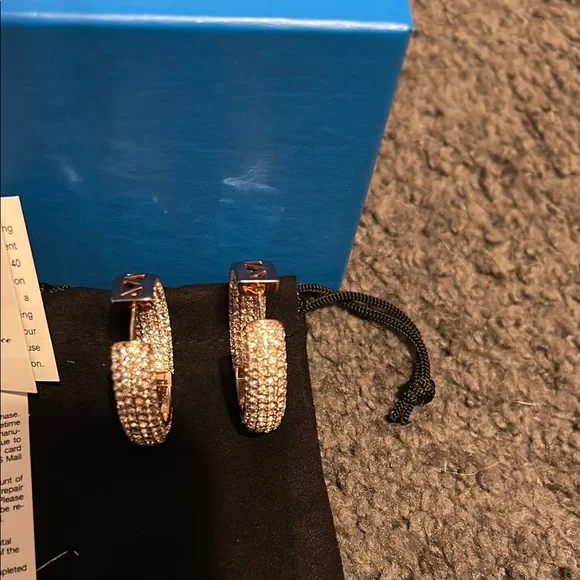 Joan Boyce Rose Gold Hoop Earrings with Crystals - Picture 10 of 10